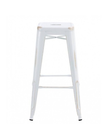 Taburete TOLIX de acero blanco acabado vintage.