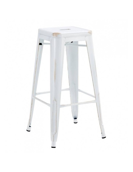 Banqueta em aço TOLIX, acabamento branco vintage.