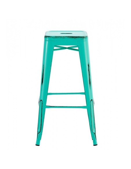 Taburete TOLIX de acero verde agua acabado vintage.