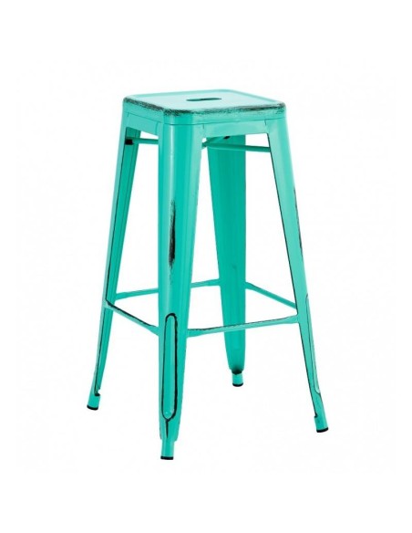 Banqueta em aço TOLIX, acabamento verde água vintage.