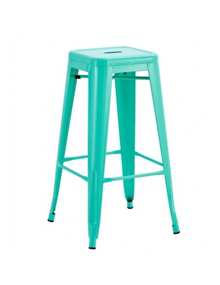 Taburete TOLIX de acero, color verde agua.