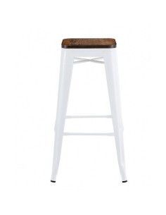 Taburete TOLIX  de acero blanco y asiento de madera. 2