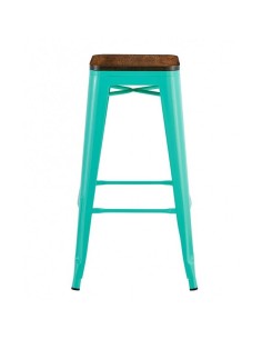 Taburete TOLIX  de acero verde agua y asiento de madera. 2