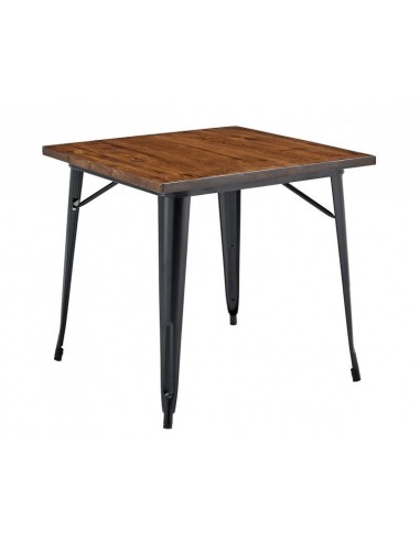 Mesa TOLEK WOOD 80 x 80, acero negro y madera