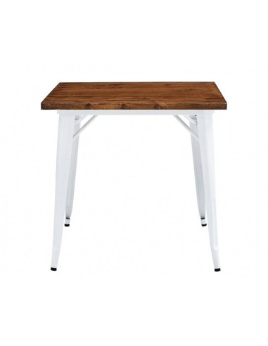 Mesa TOLEK WOOD 80 x 80, acero blanco y madera