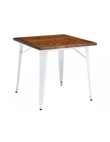 Mesa TOLEK WOOD 80 x 80, aço branco e madeira