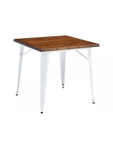Mesa TOLEK WOOD 80 x 80, acero blanco y madera