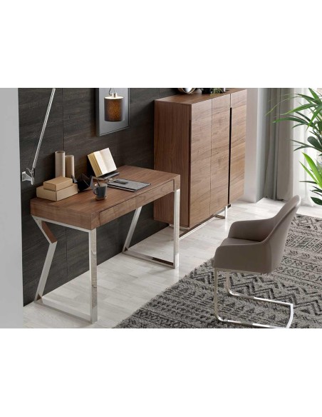 mesa secretaria, LIND 120 x 60, NOGUEIRA e AÇO CROMADO