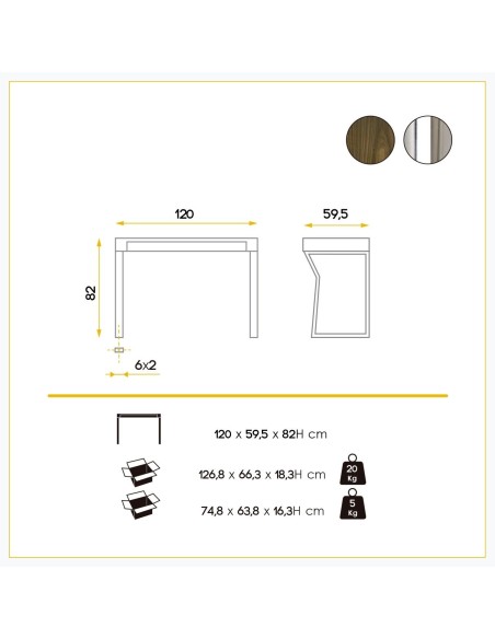 Mesa ESCRITORIO LIND 120 x 60, NOGAL y ACERO CROMADO