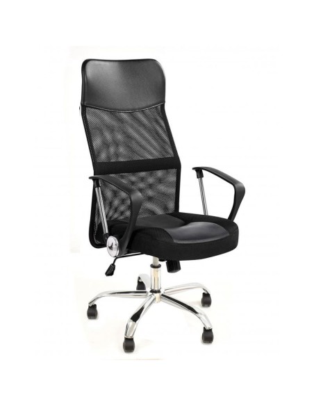 Sillón de oficina TINO, piel sintética negra y tejido mesh negro