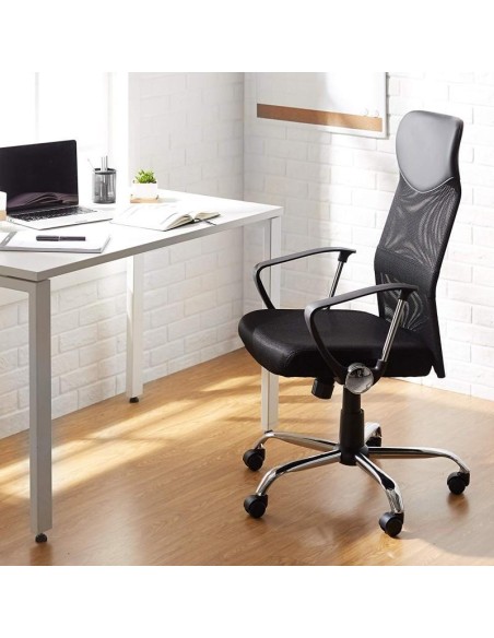 Sillón de oficina TINO, piel sintética negra y tejido mesh negro