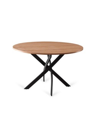 Mesa redonda Spot 100, MDF efeito carvalho, metal preto