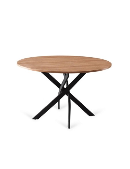 Mesa redonda Spot 100, MDF efeito carvalho, metal preto