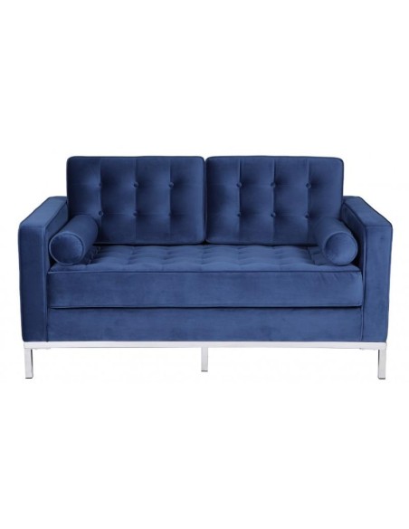 Sofá contemporâneo de 2 lugares FLOR 143x80, tecido veludo azul.