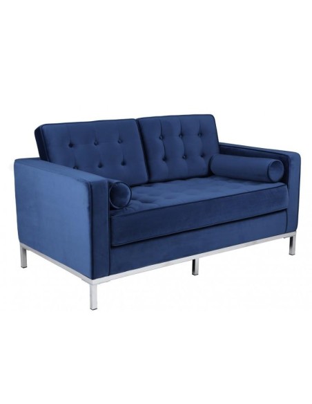 Sofá contemporâneo de 2 lugares FLOR 143x80, tecido veludo azul.