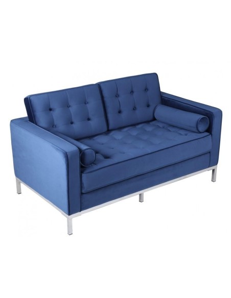Sofá contemporâneo de 2 lugares FLOR 143x80, tecido veludo azul.