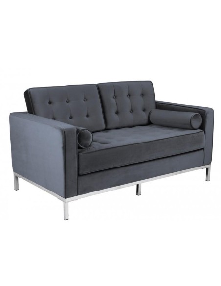 Sofá contemporâneo de 2 lugares FLOR 143x80, tecido veludo cinza.