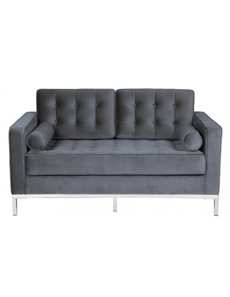 Sofá contemporáneo 2 plazas FLOR 143x80, tejido velvet gris.