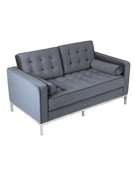 Sofá contemporâneo de 2 lugares FLOR 143x80, tecido veludo cinza.