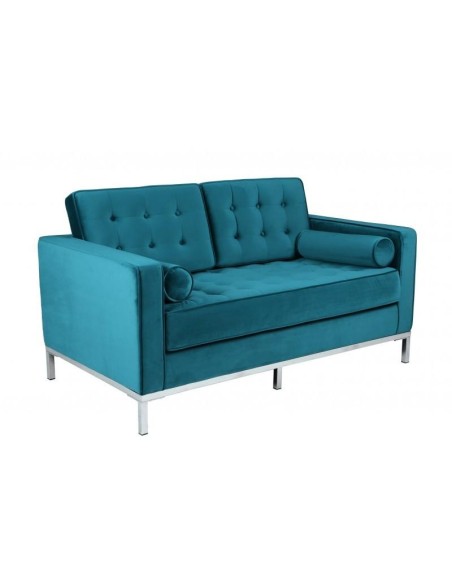 Sofá contemporâneo de 2 lugares FLOR 143x80, tecido veludo turquesa.