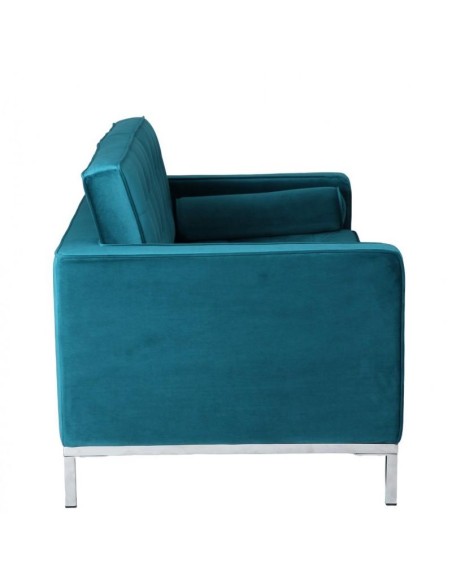 Sofá contemporáneo 2 plazas FLOR 143x80, tejido velvet Turquesa.