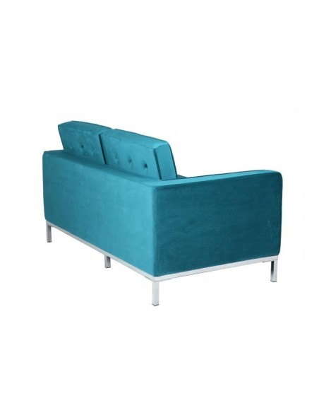 Sofá contemporâneo de 2 lugares FLOR 143x80, tecido veludo turquesa.