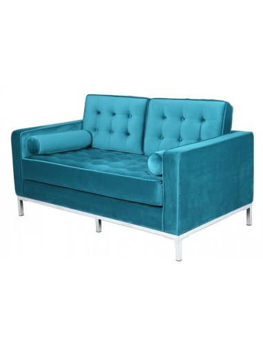Sofá contemporáneo 2 plazas FLOR 143x80, tejido velvet Turquesa.
