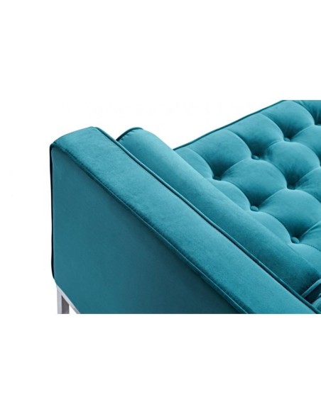 Sofá contemporâneo de 3 lugares FLOR 205x80, tecido veludo turquesa.