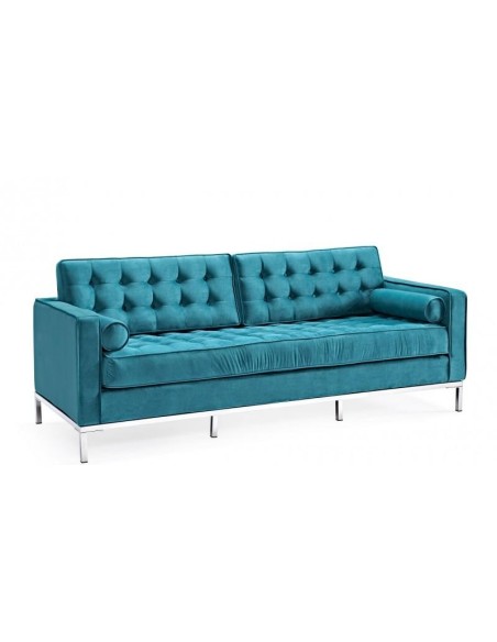 Sofá contemporâneo de 3 lugares FLOR 205x80, tecido veludo turquesa.