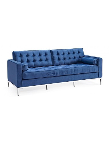 Sofá contemporáneo 3 plazas FLOR 205x80, tejido velvet azul.