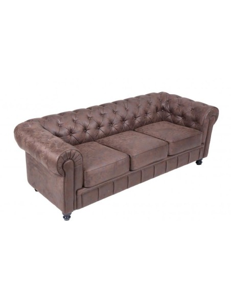 Sofá CHESTER, 3 plazas, similpiel chocolate vintage