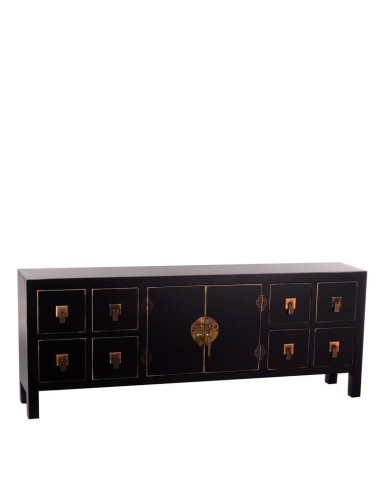Aparador Oriental 8 cajones TAO 130 X 24, madera negro y oro.