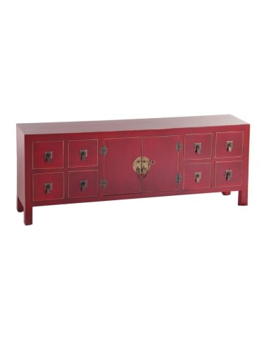 Aparador Oriental 8 cajones TAO 130 X 24, madera rojo y oro.