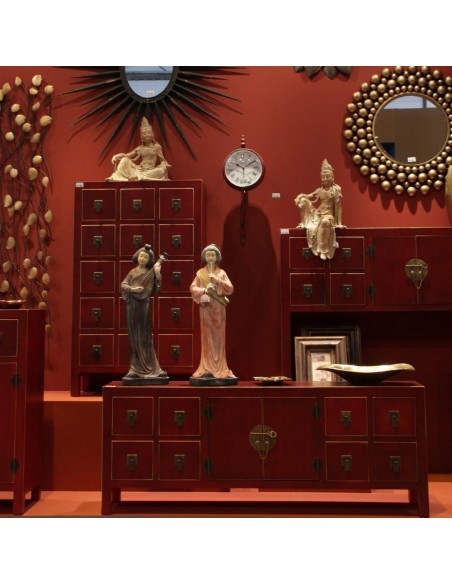 Aparador TAO Oriental 130X24 cm, 8 gavetas de madeira vermelha/dourada.