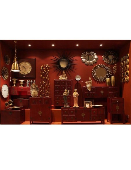 Aparador Oriental 8 cajones TAO 130 X 24, madera rojo y oro.
