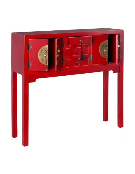 Consola TAO Oriental 95 x 26 cm, 4 portas e 3 gavetas, vermelho.