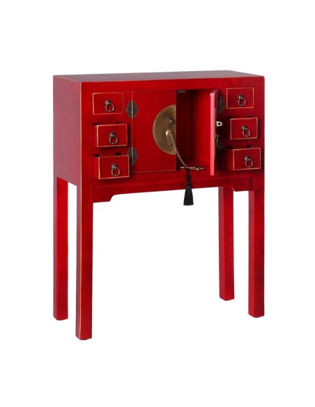 Consola Oriental TAO 63 x 26 cm, 2puertas y 6 cajones color rojo.