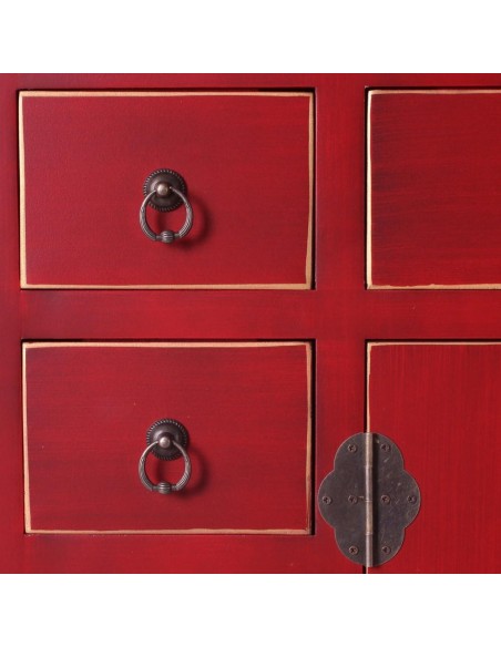 Aprador Oriental TAO 73 x 26 cm, 8 cajones y 2 puertas color rojo.