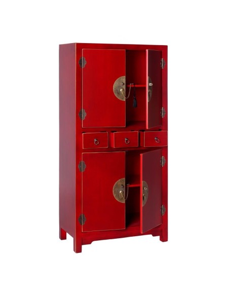 Aparador alto TAO Oriental 131x63 cm, 2 portas e 3 gavetas, vermelho.