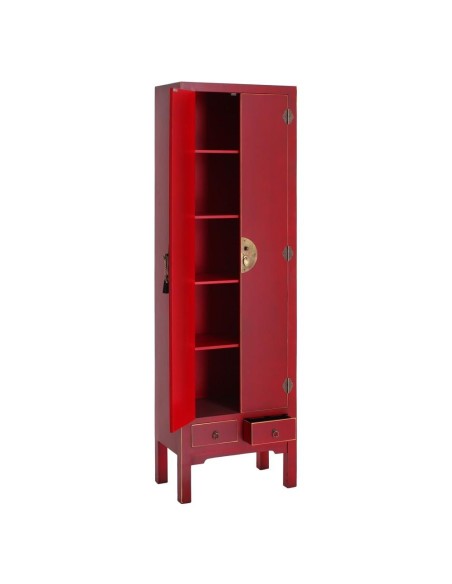 Armário TAO Oriental 55 x 185cm, 2 portas e 2 gavetas, vermelho.