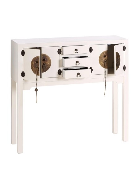 Consola Oriental TAO 95 x 26 cm, 4 puertas y 3 cajones color blanco.