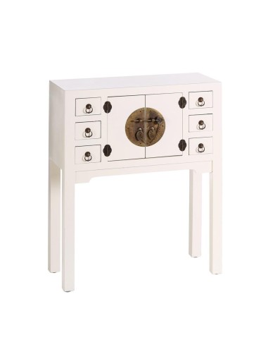Consola Oriental TAO 63 x 26 cm, 2puertas y 6 cajones color blanco.