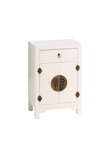 Mesita Oriental TAO 45 x 26 cm ,2 puertas y 1 cajón color blanco.