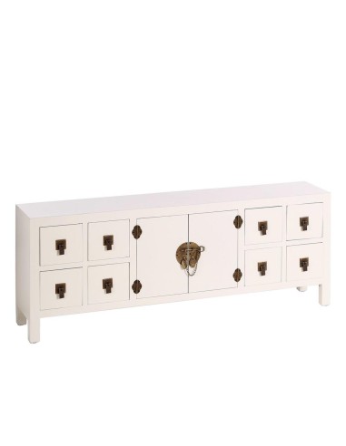 Aparador Oriental 8 cajones TAO 130 X 24, madera blanco y metal oro.