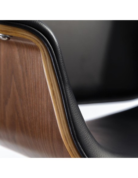 Silla de escritorio Madai de polipiel negro y chapa fresno nogal.