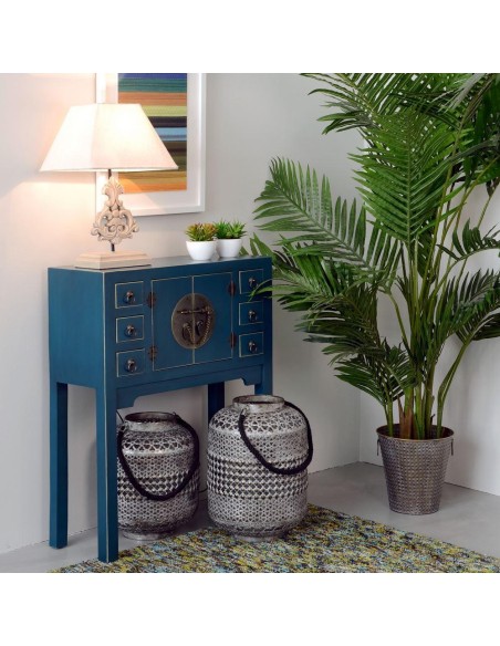 Consola TAO Oriental 63 x 26 cm, 2 portas e 6 gavetas,azul.