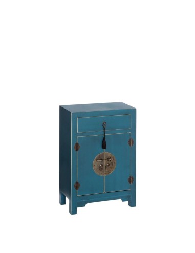 Mesita TAO Oriental 45 x 26 cm, 2 portas e 1 gaveta azul.