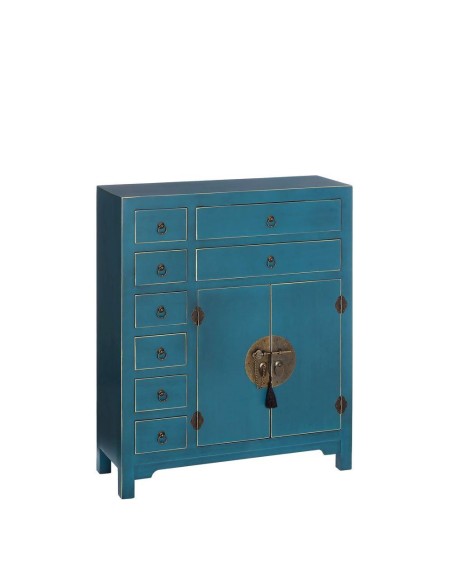 Aprador Oriental TAO 73 x 26 cm, 8 cajones y 2 puertas color azul.