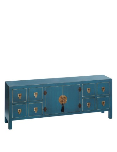 Aparador TAO Oriental 8 gavetas 130 X 24, madeira azul e dourado.
