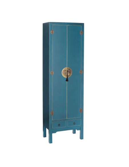 Armário TAO Oriental 55 x 185cm, 2 portas e 2 gavetas, azul.